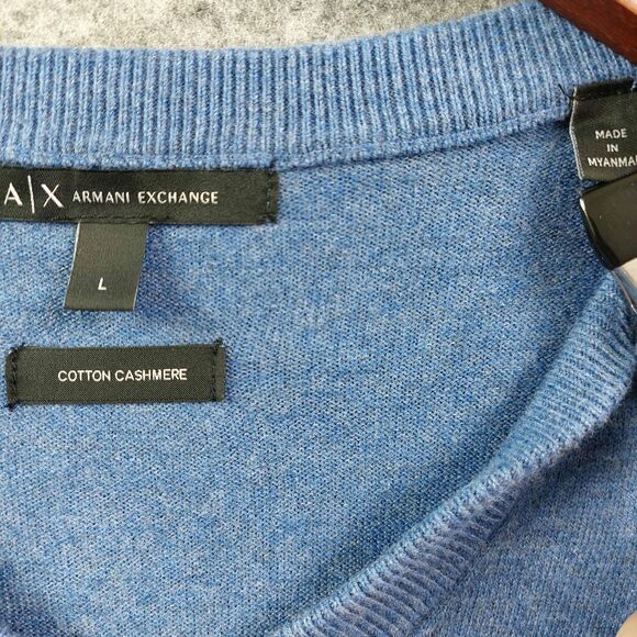 Armani Exchange Sweater Mens Large Heather Blue V-Neck Cotton Cashmere Pullover - Picture 9 of 9